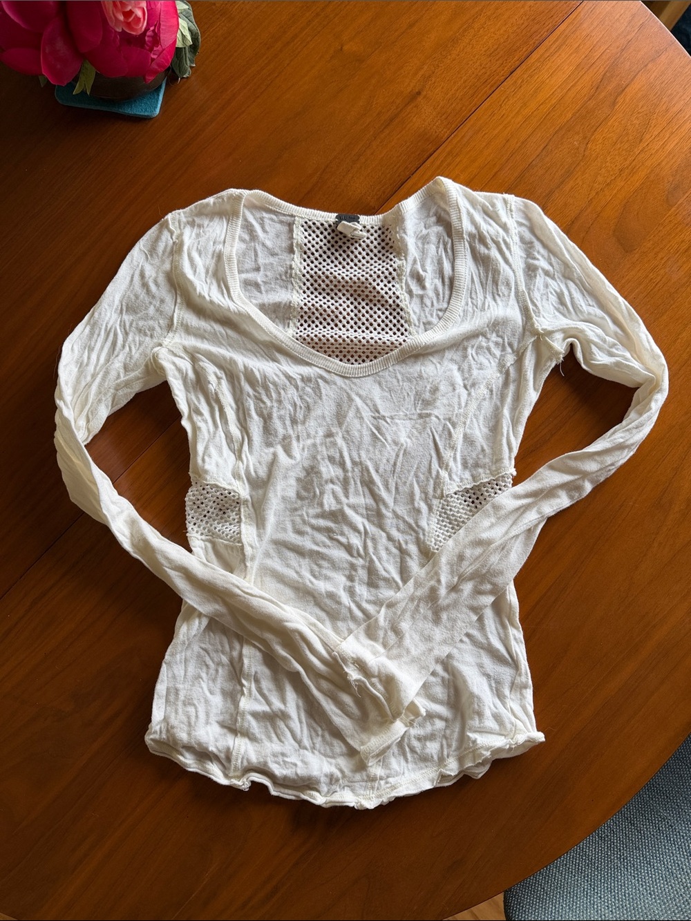 We The Free White Long-Sleeve Mesh-Panel Top